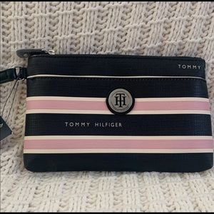 Pink, Black and white stripped Tommy Hilfiger wristlet